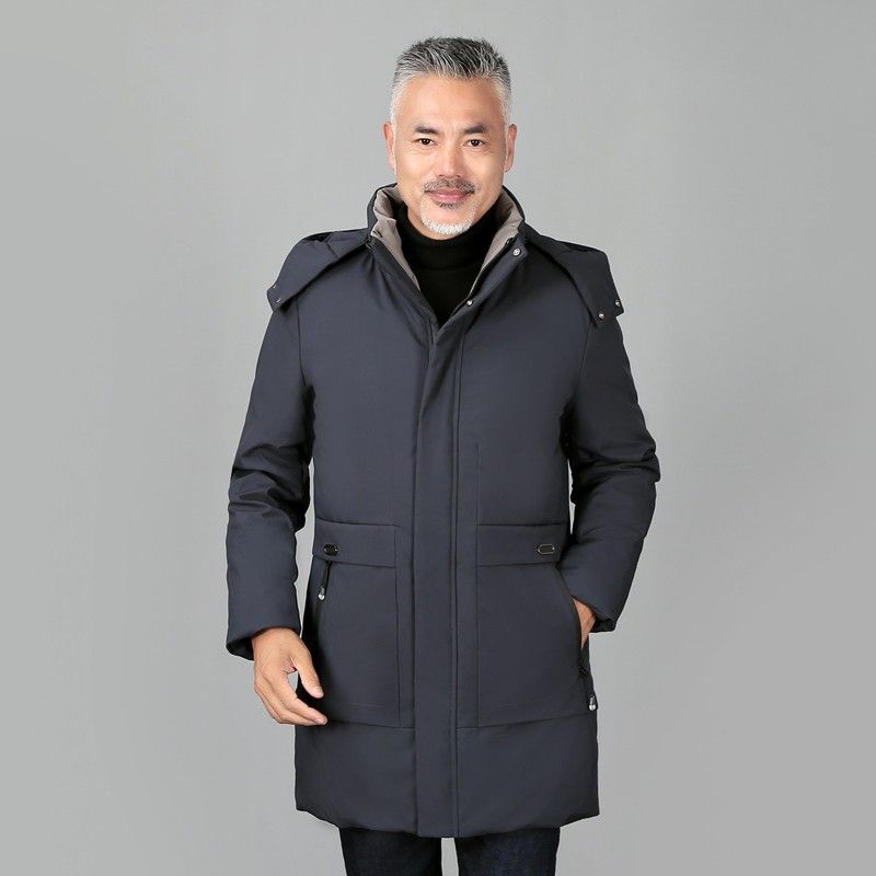 Abbigliamento da uomo per uomini di mezza età e anziani, giacca invernale con cappuccio, spessa, di media lunghezza, taglia grande, casual, da uomo, per papà di mezza età_voghion.com