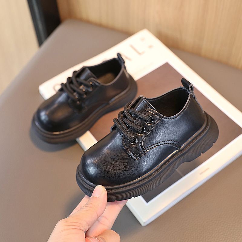 Child's shoes Girls simple English small children's leather shoes lace-up boys single shoes_voghion.com