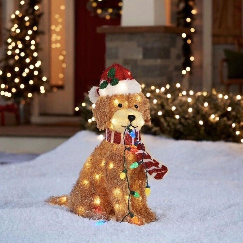 Holiday Living Christmas Led Light Up Fluffy Doodle Dogs Decor Gift_voghion.com