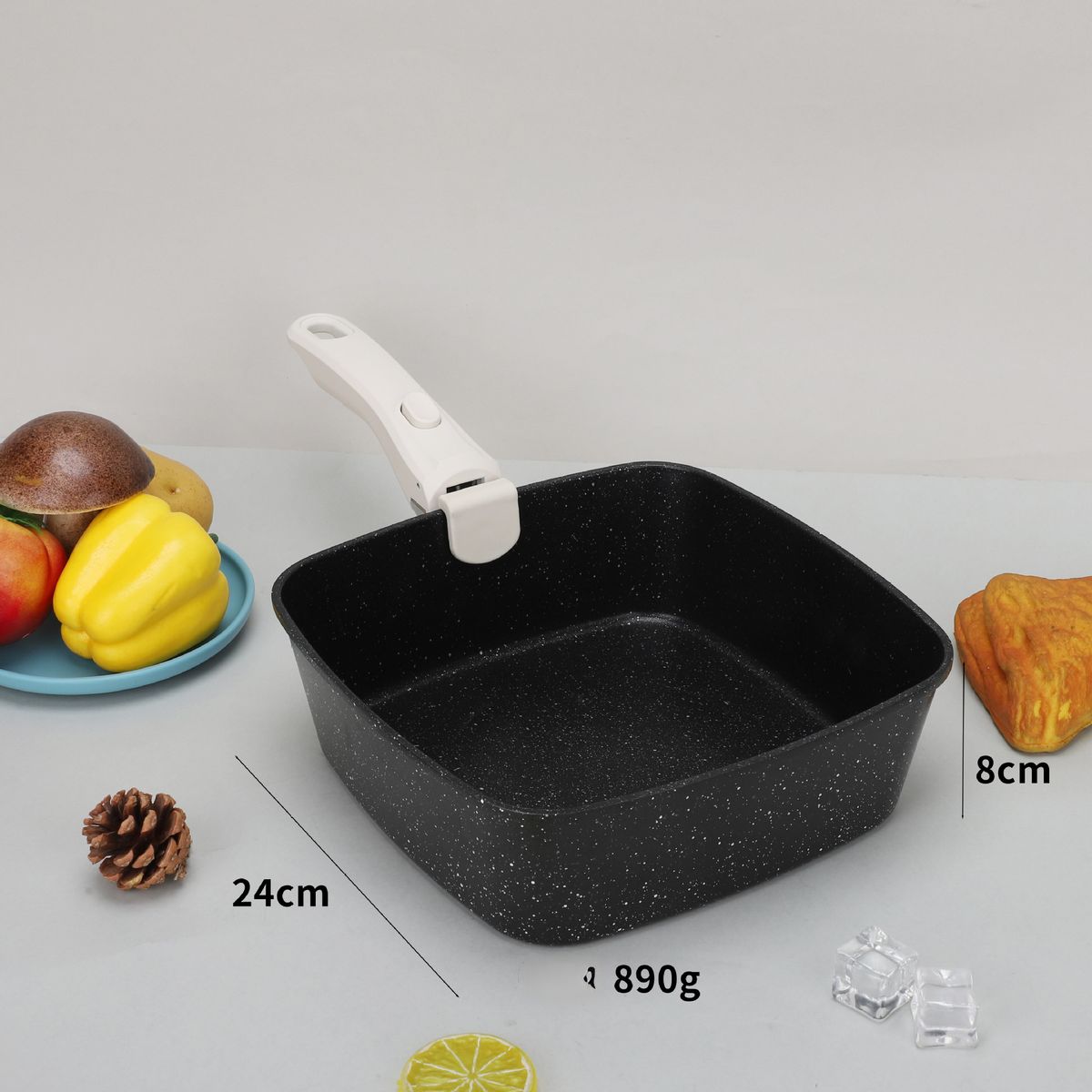 New Commercial Frying And Soup Pot Two-Piece Set, Square Steak Pan, Detachable Handle, Non-Stick Pan_voghion.com