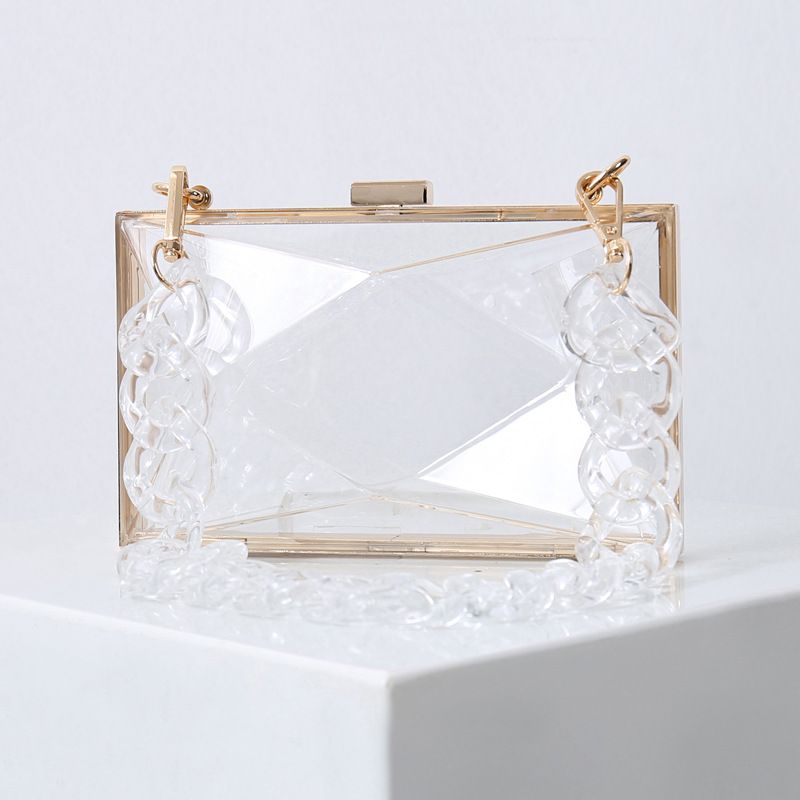 Popolare borsa a tracolla in acrilico a forma di diamante con catena trasparente, borsa quadrata di colore, borsa da sera portatile per abito alla moda_voghion.com