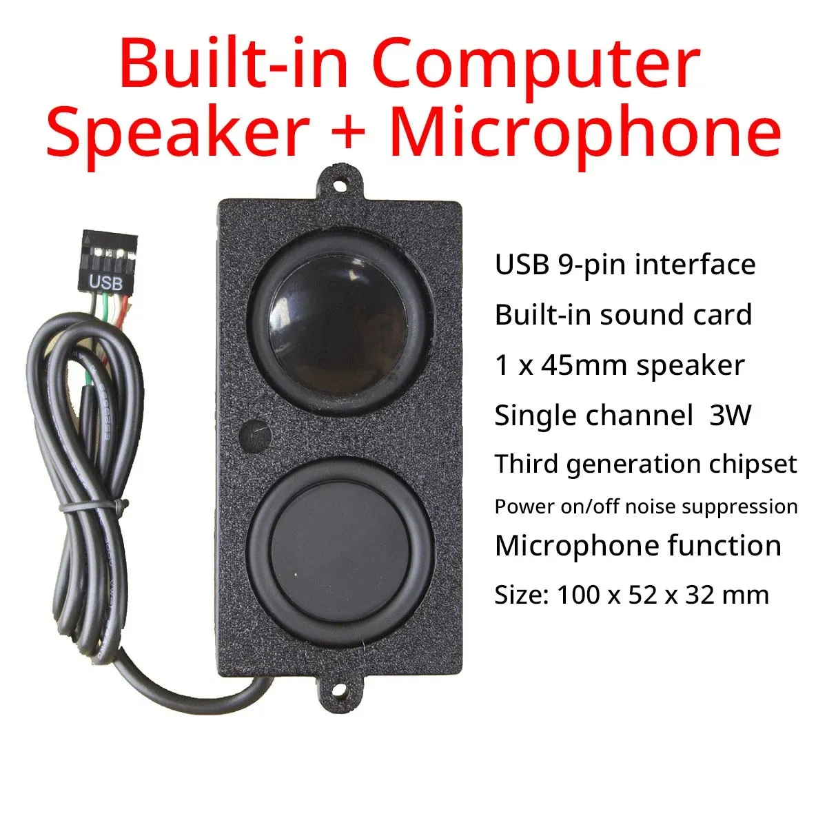 Eingebauter Desktop-Gehäuse 9-poliger USB-Computerlautsprecher mit Stereo-Sound Interner versteckter_voghion.com