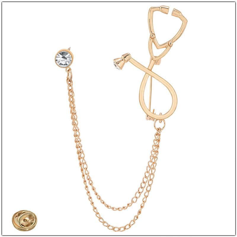 Wind Film Peripheral Suit Accessories Personality Stethoscope Alloy Brooch Collar Needle Tassel Inlaid Diamond Chest_voghion.com