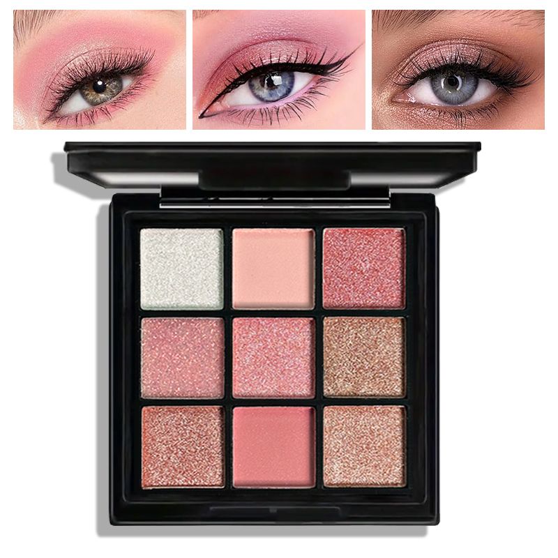 9-Raster-Lidschattenpalette in Rot, Lila, Glitzer, Perlglanz, Matt, Schimmer-Make-up, langanhaltend, für Damen, Schönheit, Augenkosmetik_voghion.com