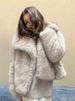 Women's Clothing Faux Fur Collared Long Sleeve Coat – Elegant Solid Color Outerwear For Plus Size, Stylish & Versatile_voghion.com