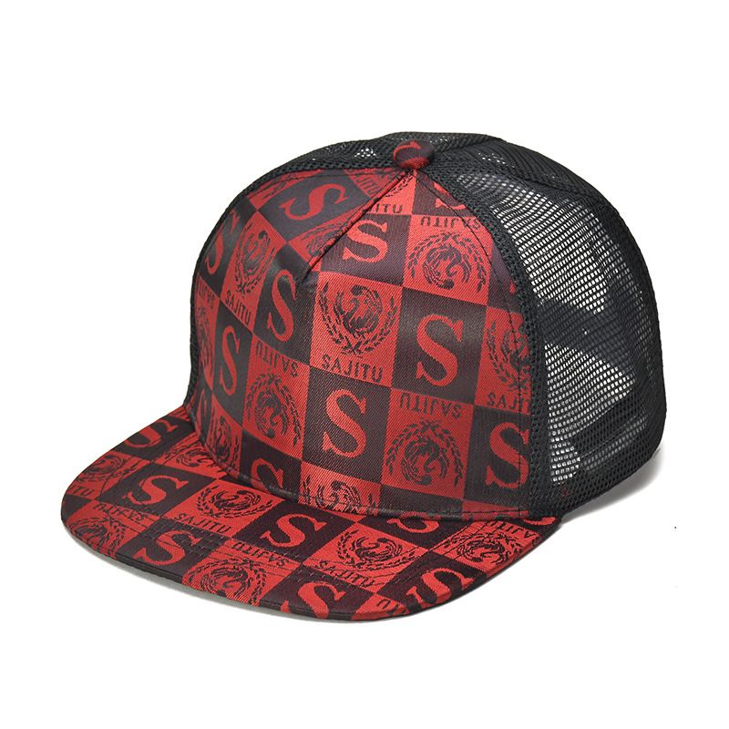 European style baseball flat brim mesh cap, trendy outdoor sunshade hat, checkerboard printed hat_voghion.com
