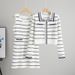 Completo con abito e cardigan in maglia a righe – Due pezzi a maniche lunghe (misto viscosa-poliestere, taglia unica)_voghion.com