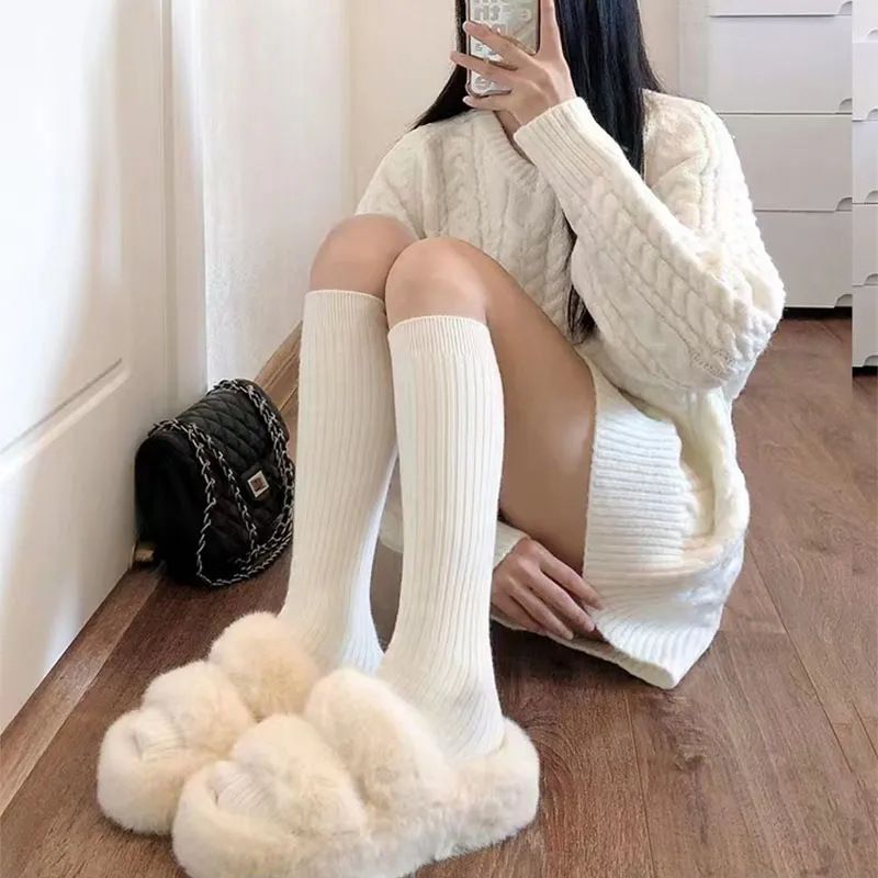 Calzini da donna autunno inverno versatili stile college snellenti al polpaccio antiscivolo tinta unita lunghi fino al ginocchio_voghion.com