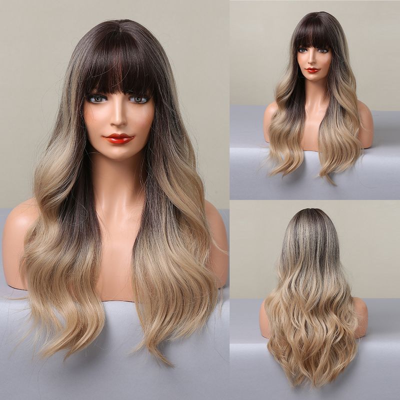 Parrucche sintetiche lunghe rosso-marrone rame-zenzero per donne Parrucche per capelli naturali ondulate con frangia Parrucche per cosplay Fibra resistente al calore_voghion.com