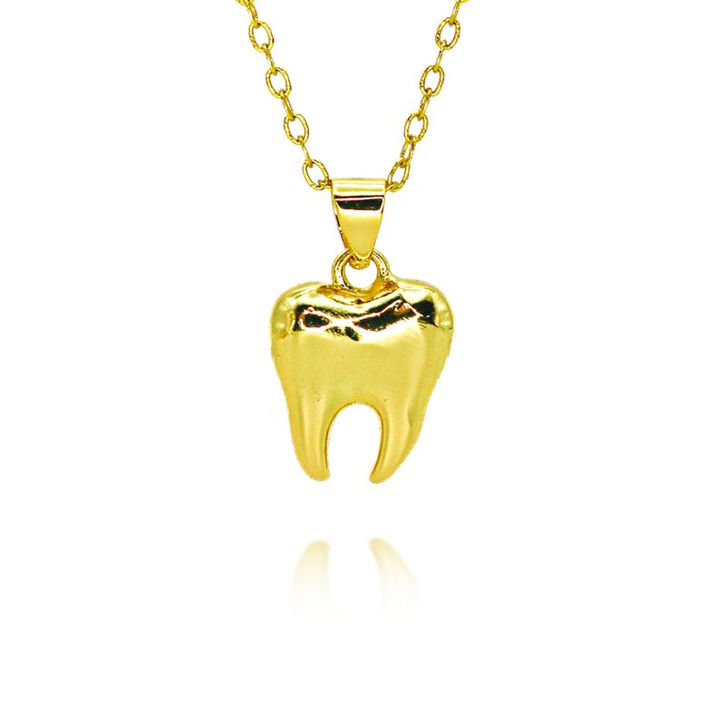 New Personalized Three Dimensional Tooth Heart Pendant Necklace Simple Niche Design Copper Plated Clavicle Chain_voghion.com
