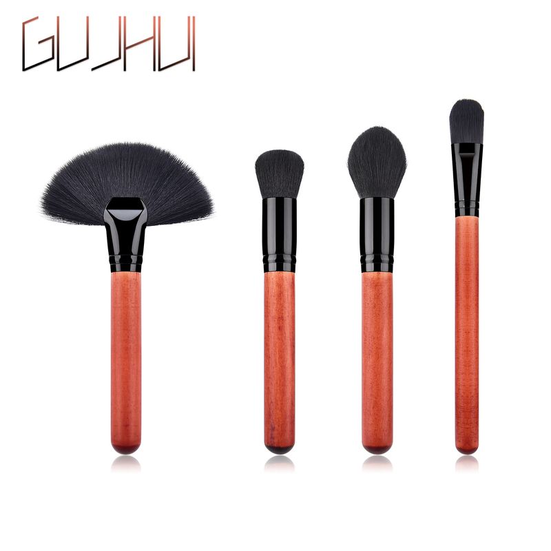 4 pcs makeup brush set, brush end, mahogany, black tube, flame brush, new makeup tool GUJHUI_voghion.com