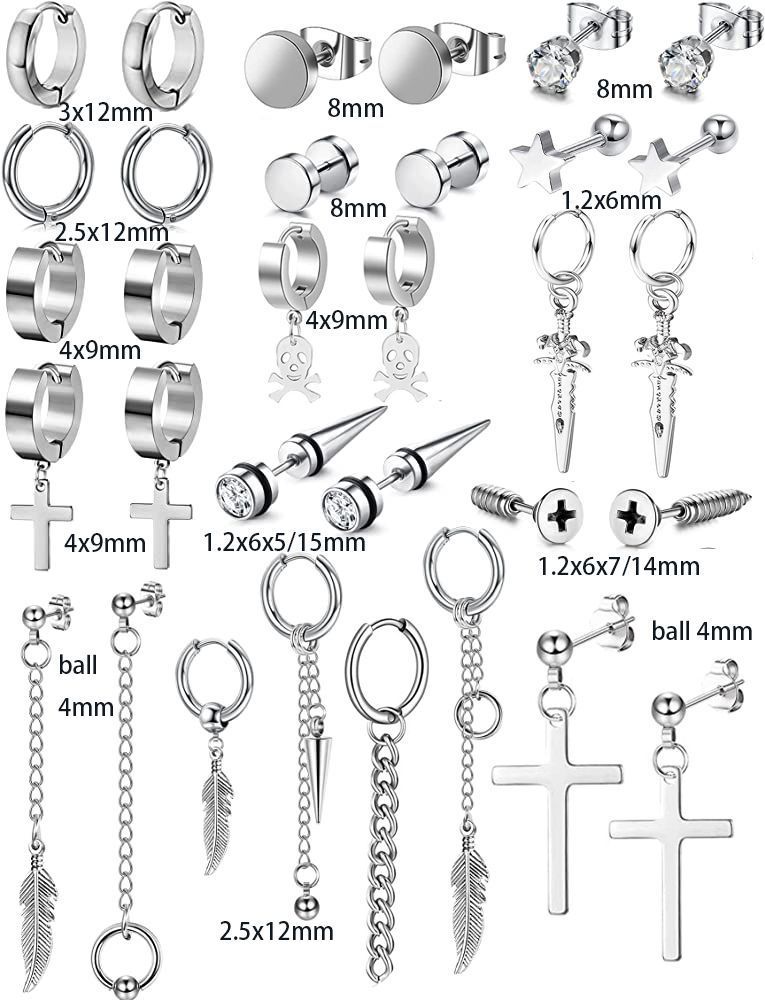 nya zirkonörhängen rostfritt stål örhängen korshantel silver svarta örhängen med blandad kostym_voghion.com