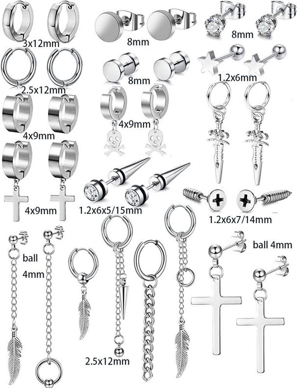 nya zirkonörhängen rostfritt stål örhängen korshantel silver svarta örhängen med blandad kostym_voghion.com