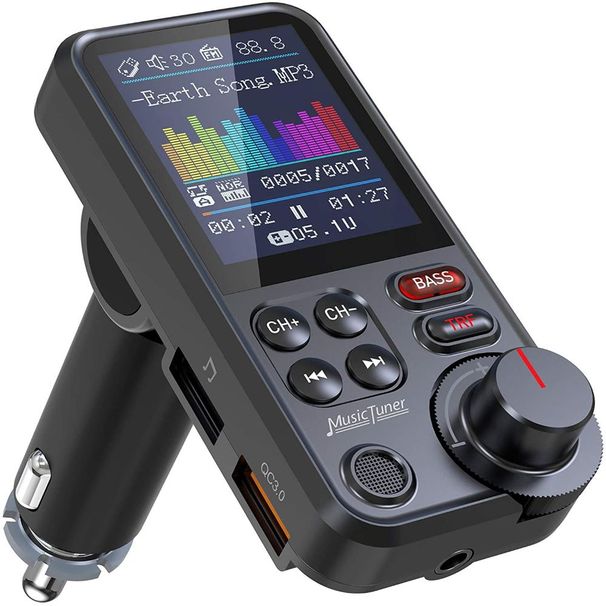 1,8-palčni brezžični avtomobilski Bluetooth FM oddajnik Aux podpira polnjenje QC3.0 z visokimi in nizkimi toni, predvajalnik glasbe, kamera za vzvratni pogled_voghion.com