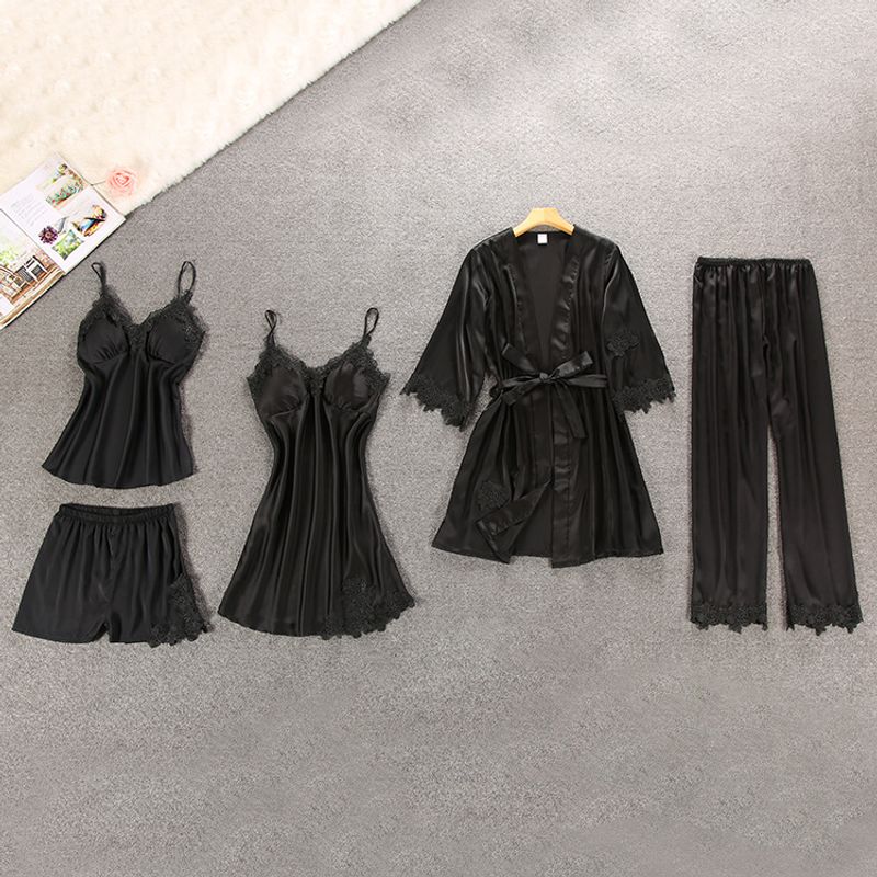 Women's Sleepwears Sexy bud silk camisole nightgown five sets sexy thin skirt_voghion.com