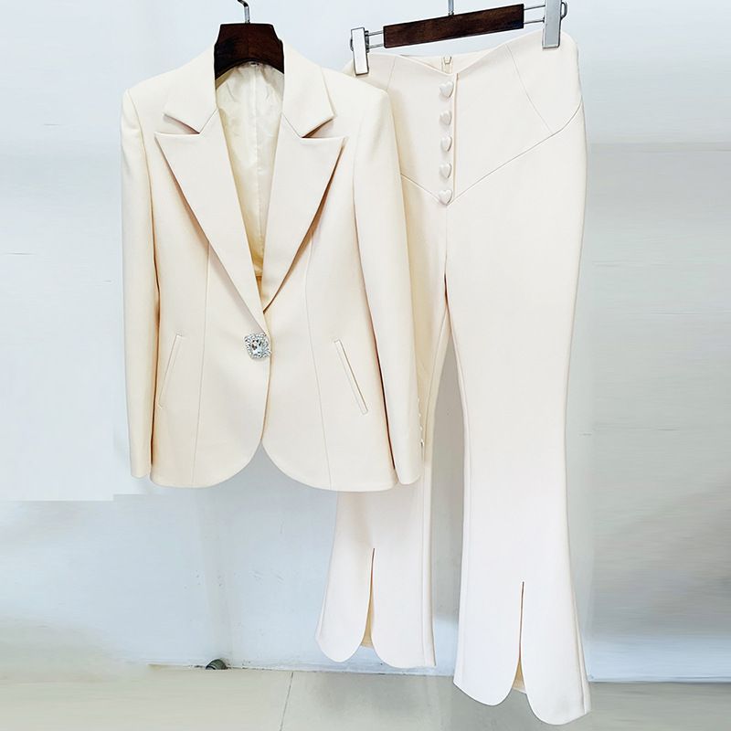 GraceChic In Stock 2025 European And American Celebrity New Elegant Curved Cut Diamond Heart-shaped Cloth Button Suit Trousers Set_voghion.com
