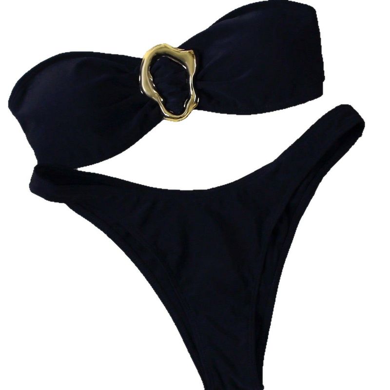 Abbigliamento da donna, bikini tinta unita, top a tubino con spacco, accessori sportivi in metallo, costume da bagno, stile hot_voghion.com