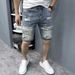 Summer distressed jeans for men's Korean version slim fit 5-point leggings, trendy straight leg short pants, 7-point_voghion.com