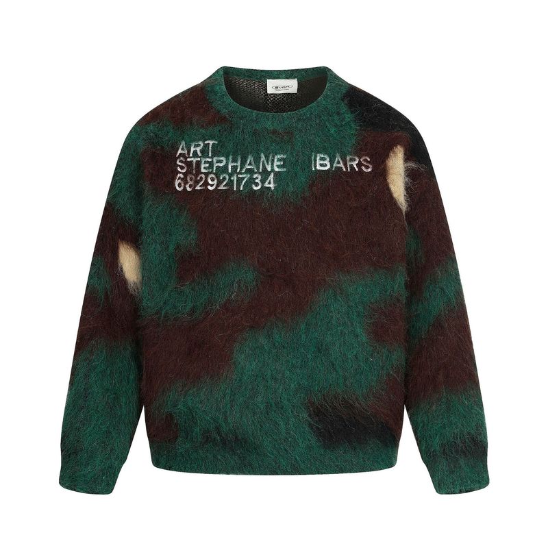 Retro Color-Block Embroidered Cardigan – Oversized Open-Front Knit, Soft Acrylic Blend, Vintage-Inspired Layering Piece (Green)​_voghion.com