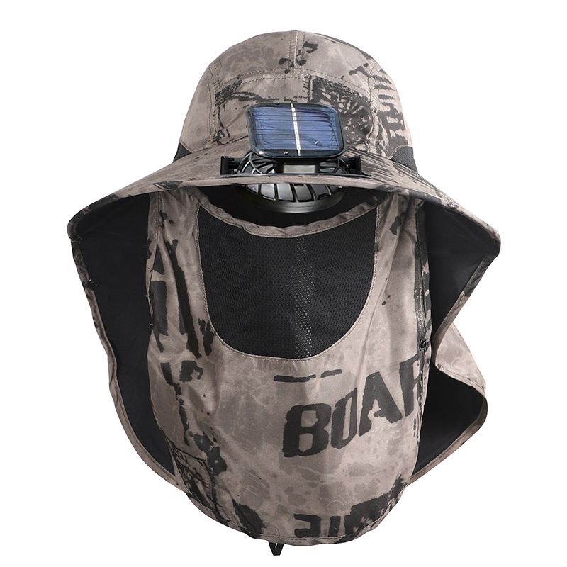 Sonnenhut Herren Sonnenhut mit großer Krempe, Solarventilator, starker Wind, wiederaufladbar, Schal, Nackenschutz, Bergsteiger-Angelhut_voghion.com