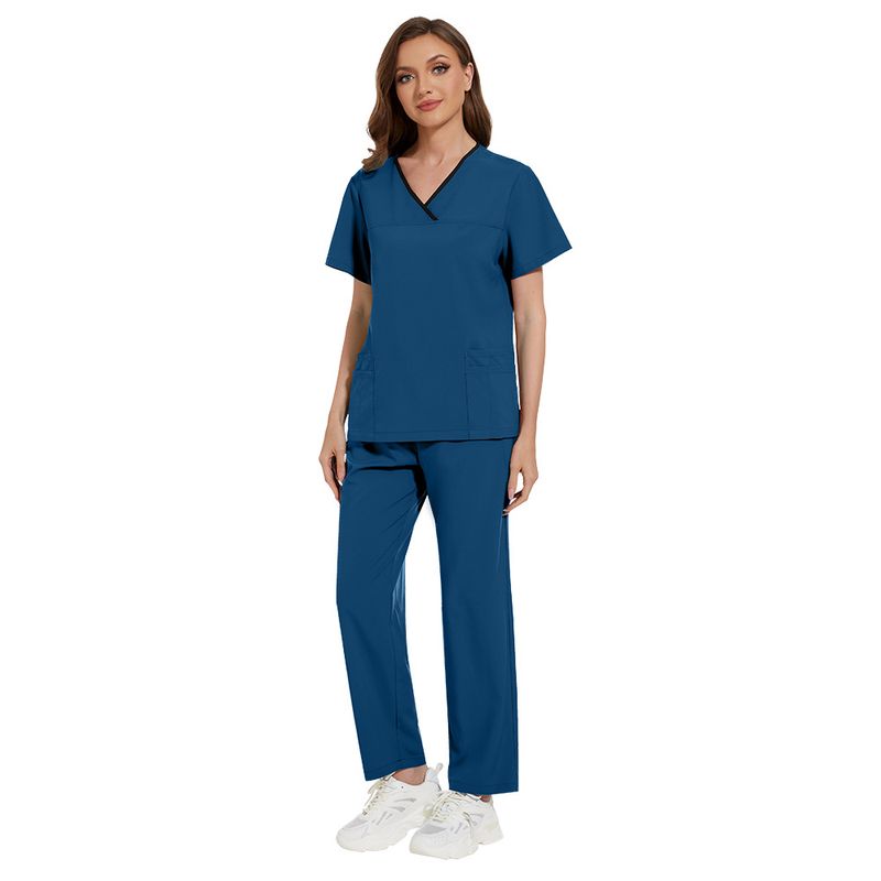 Medical Uniform Trendy Women's Scrub Set Stretch Soft Y-Neck Top Pants Hospital Pet Clinic Doctor Costume Contrasting Colors_voghion.com