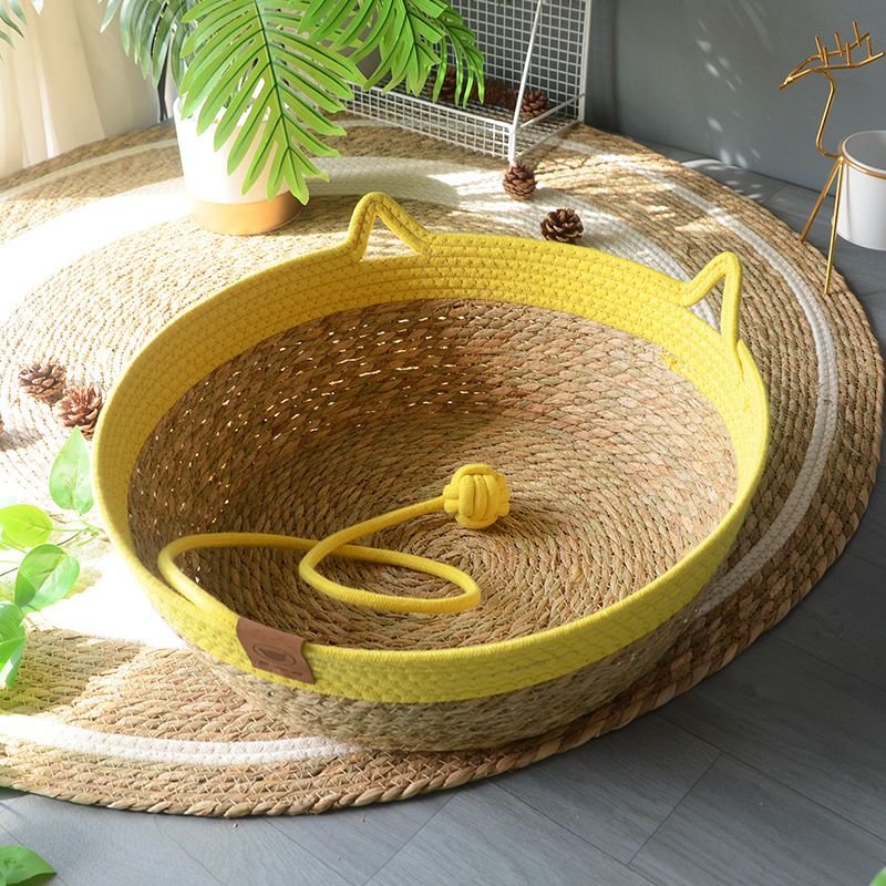 Cat Bed House Dog Kennel Rattan Straw Plaited Kitten Cushion Basket Tent Scratching Board Ball Puppy Nest Mat Indoor Pet Supply_voghion.com