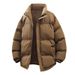 Men's Casual Solid Color Puffer Jacket Winter Warm Thickened Loose Fit Stand Collar Zip Up Coat For Teens_voghion.com