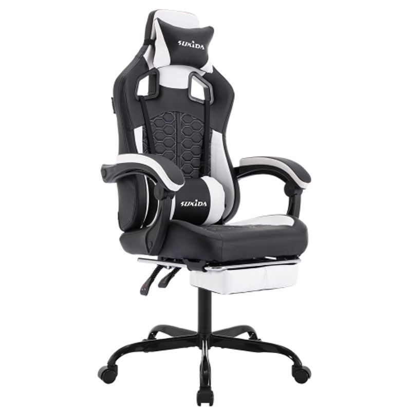 Gaming Stuhl, Ergonomischer Gaming-Stuhl Mit Fußstütze, Racing Gaming Chair Kopfstütze Verstellbarer Computerstuhl Höhenverstellbar Lendenwirbelstütze Für Homeoffice Und Gaming Schwarz_voghion.com