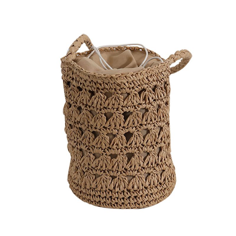 Borsa da spiaggia per le vacanze in tessuto a secchiello cavo di nicchia francese con borsa in paglia retrò francese da donna_voghion.com