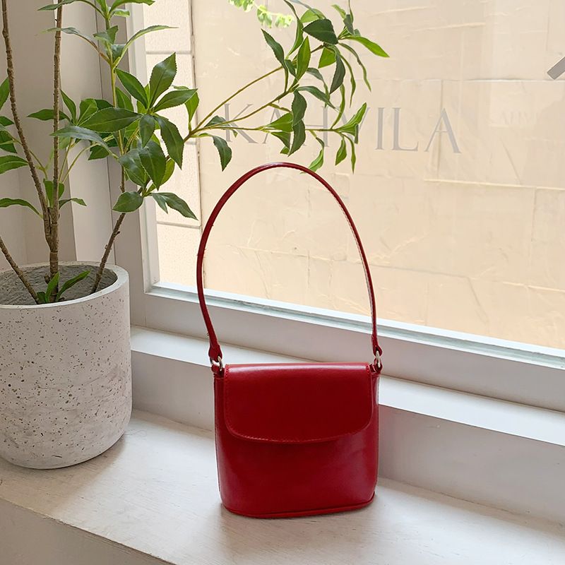 Instagram texture Coreana donna 2024 novità con design versatile e di nicchia, borsa a secchiello rossa con tracolla monospalla_voghion.com