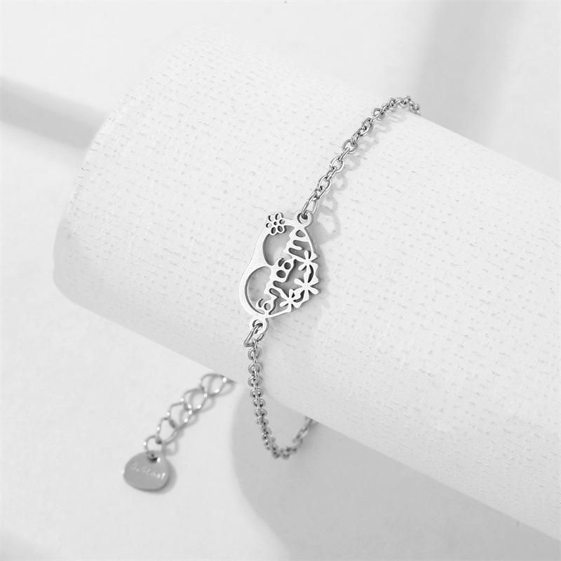 Stainless Steel Letter Mom Heart Chain Bracelets for Women Mother's Day Jewelry Gift_voghion.com