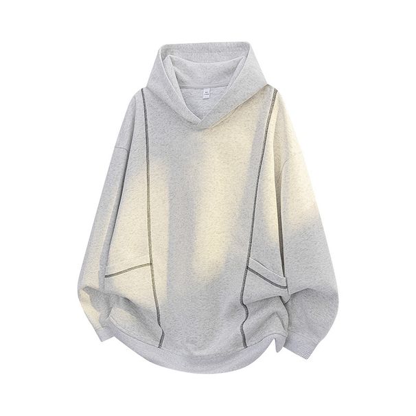 Lässiger Kapuzenpullover für Herren mit Patchwork-Design – Pullover aus Baumwollmischung für Herbst und Winter – Loose Fit Streetwear (Schwarz, Grauweiß)_voghion.com