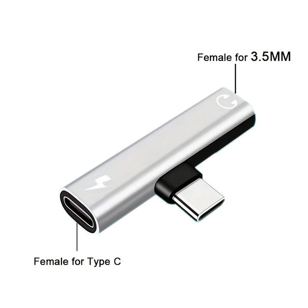 2-in-1-DAC, verbesserter Sound, USB-C auf 3,5 mm Audio- und Ladeadapter für iPhone 15/16, Xiaomi 14/13, Google PIXEL und mehr – Schwarz/Silber_voghion.com