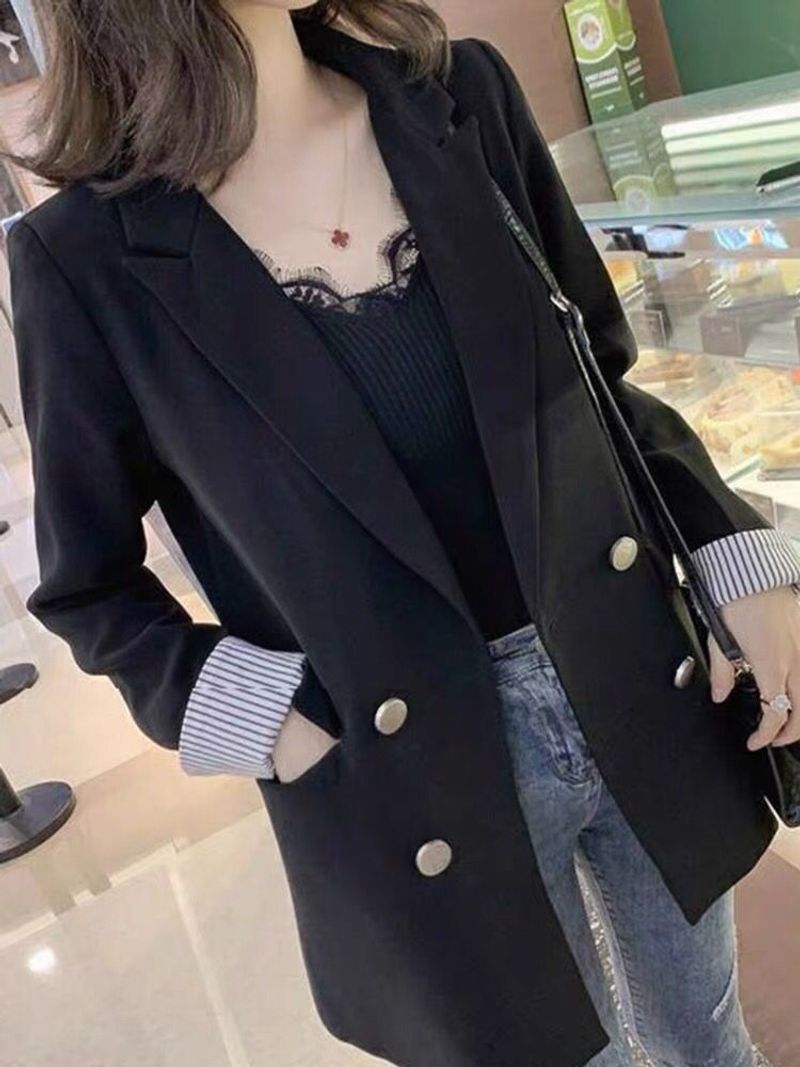 Chic internet celebrity women's coat black 2024 Spring and Autumn Korean version temperament loose casual small suit top_voghion.com