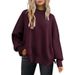 Women's Batwing Long Sleeve Knit Sweater - Cozy Oversized Pullover With Side Slits, Soft Acrylic Blend, Classic Round Neck, Loose Fit Casual Top_voghion.com