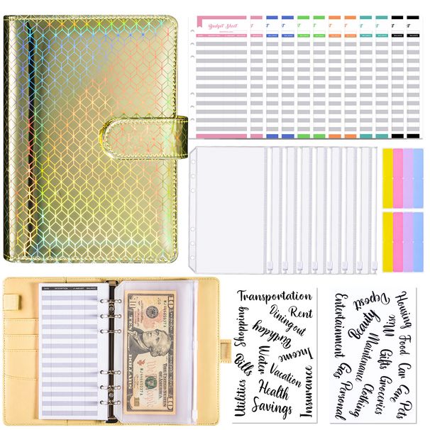 Refillable Notebooks Laser Binder Creative PU Notebook Cash Budget Loose Leaf Handbook Savings Plan Book_voghion.com