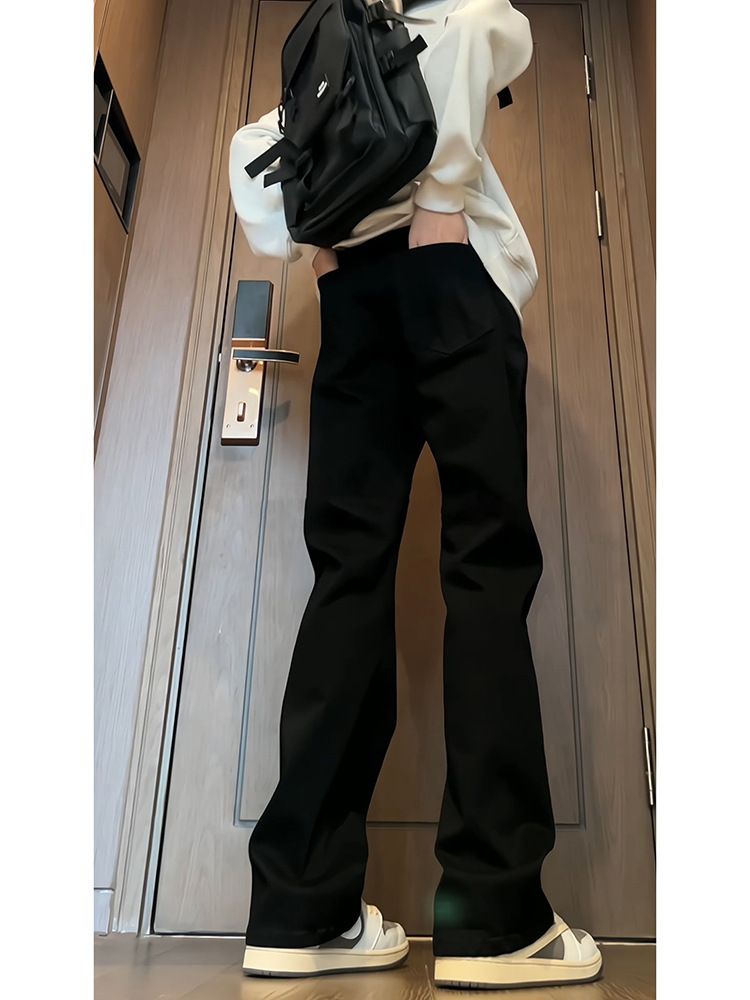 Micro-pull Jeans Men's Spring And Autumn New Micro-flared Pants Casual Pants High Street Thin Straight Trousers_voghion.com