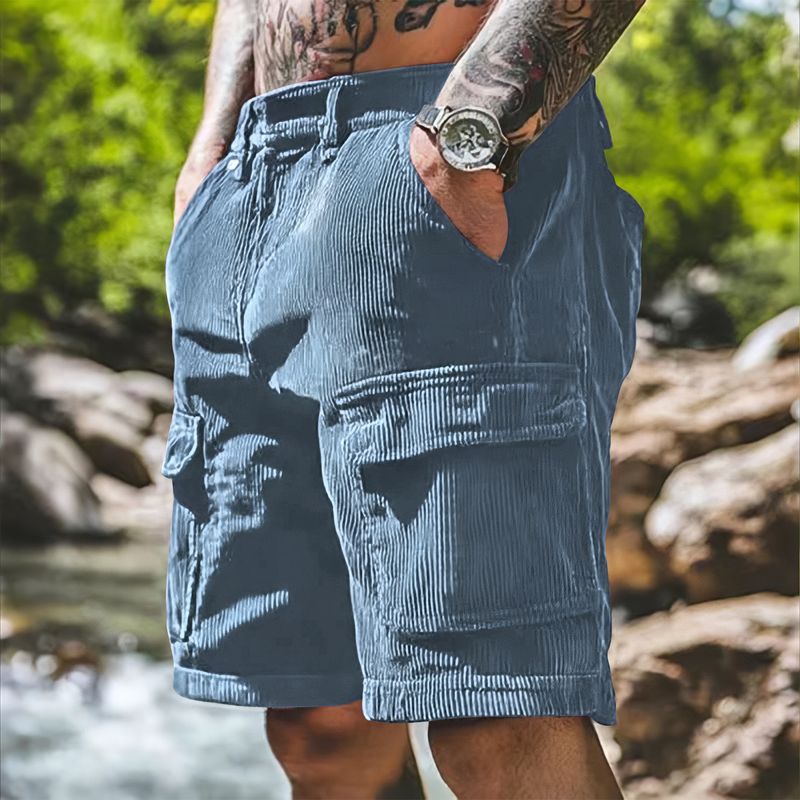 Herrenbekleidung Sommer-Arbeitsshorts Herren-Freizeithose mit mehreren Taschen Lockere Retro-Fünf-Punkt-Hose_voghion.com