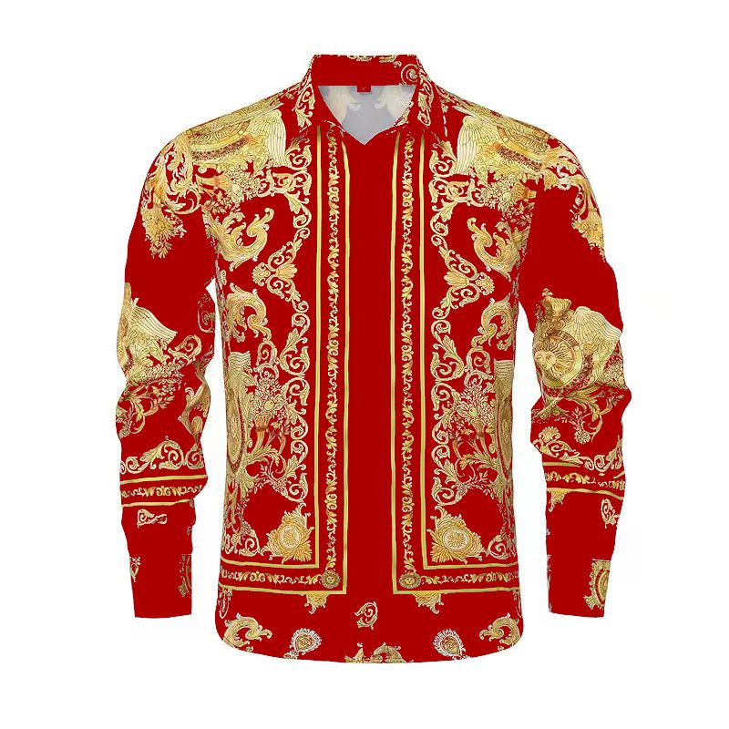 Men's Clothing Men's Chain Medusa Print Long Sleeved Shirt Large Size_voghion.com