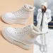 Black Winter Leather Snow Boots Womens and Fat Flat Platform Warm Short Shoes 240904_voghion.com