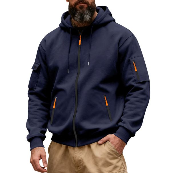 American Winter Men's Loose, Heavy-Duty, Fleece Zipper Hooded Workwear Commuter Casual Long-Sleeved Sweatshirt Jacket_voghion.com