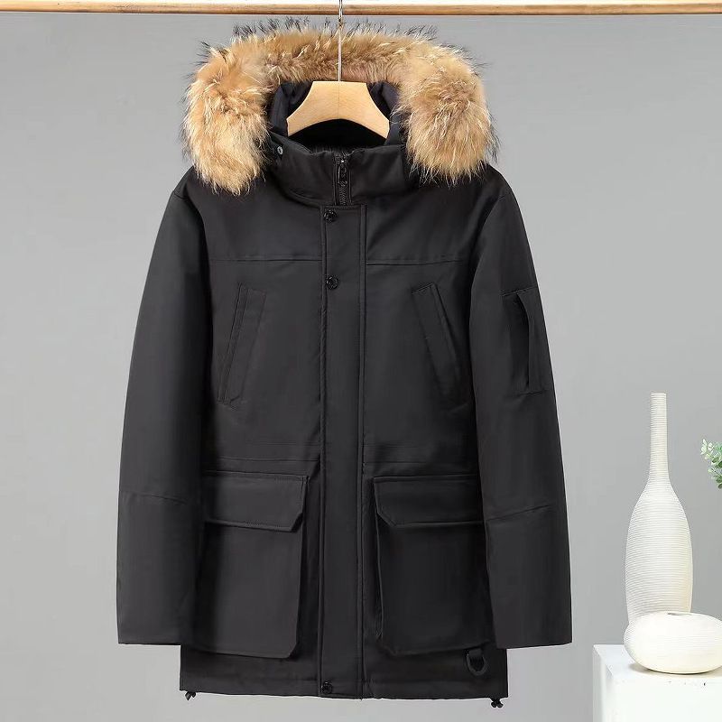 Cappotto di cotone di media lunghezza con ampio collo di pelliccia, tuta da sci resistente al freddo, cappotto di cotone da uomo per esterni_voghion.com