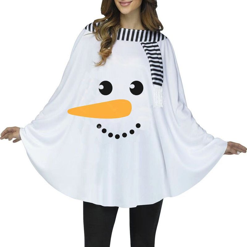 Vestido feminino estampado de natal, capa xale de natal, boneco de neve, cosplay, festa_voghion.com