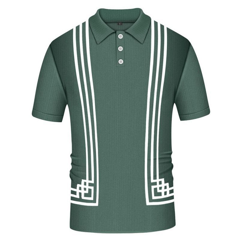Polo à manches courtes pour hommes, nouvelle mode polyvalente à rayures vertes, Slim Fit, T-shirt tricoté pour hommes_voghion.com