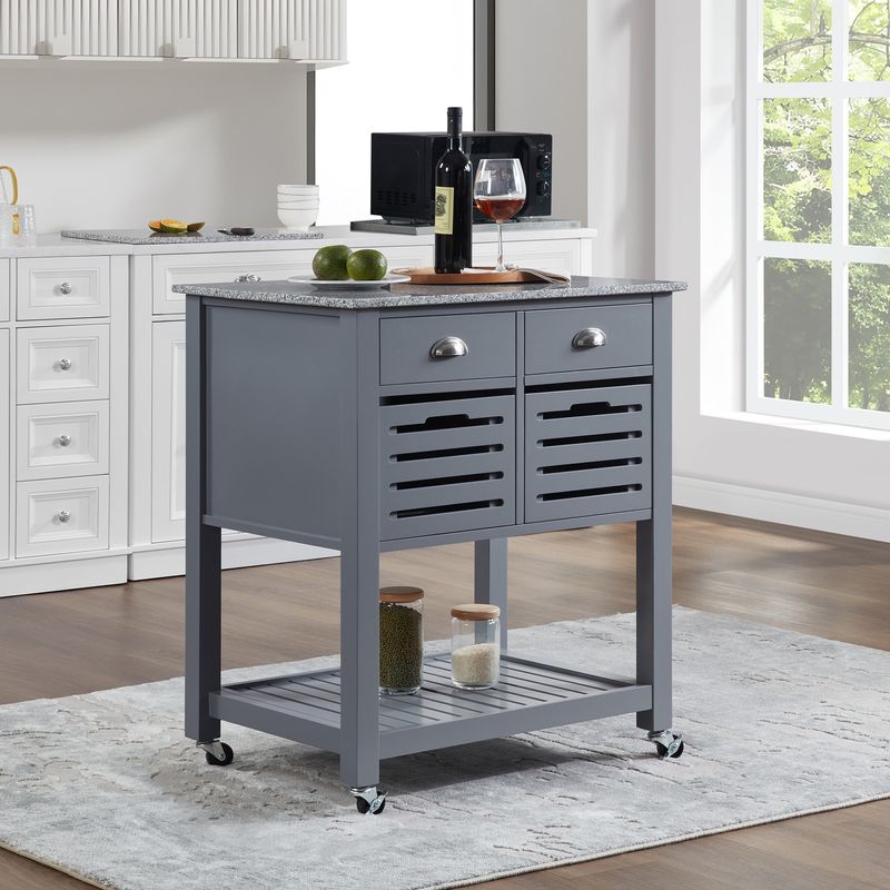 Mobile Rolling Kitchen Island Trolley Serving Cart With Underneath Drawer & Slide-Out Wire Storage Basket_voghion.com