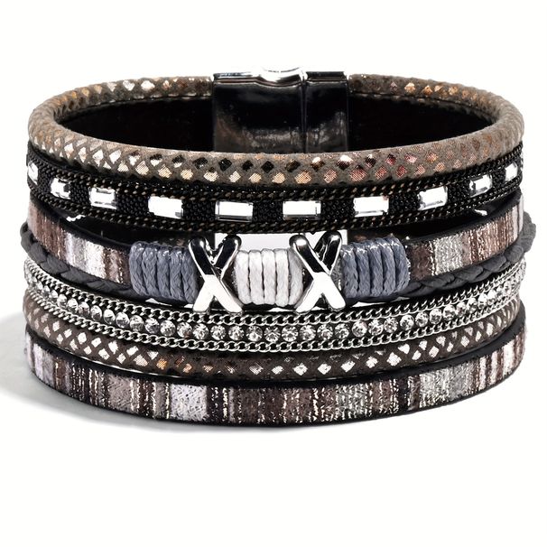 Bohemian Style Leather Wrapped Bracelet For Women, Heart-shaped Stackable Bracelet With Strong Buckle_voghion.com