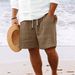Men's Clothing New Cotton And Linen Shorts With Multiple Pockets And Drawstring Men's Striped Beach Pants_voghion.com