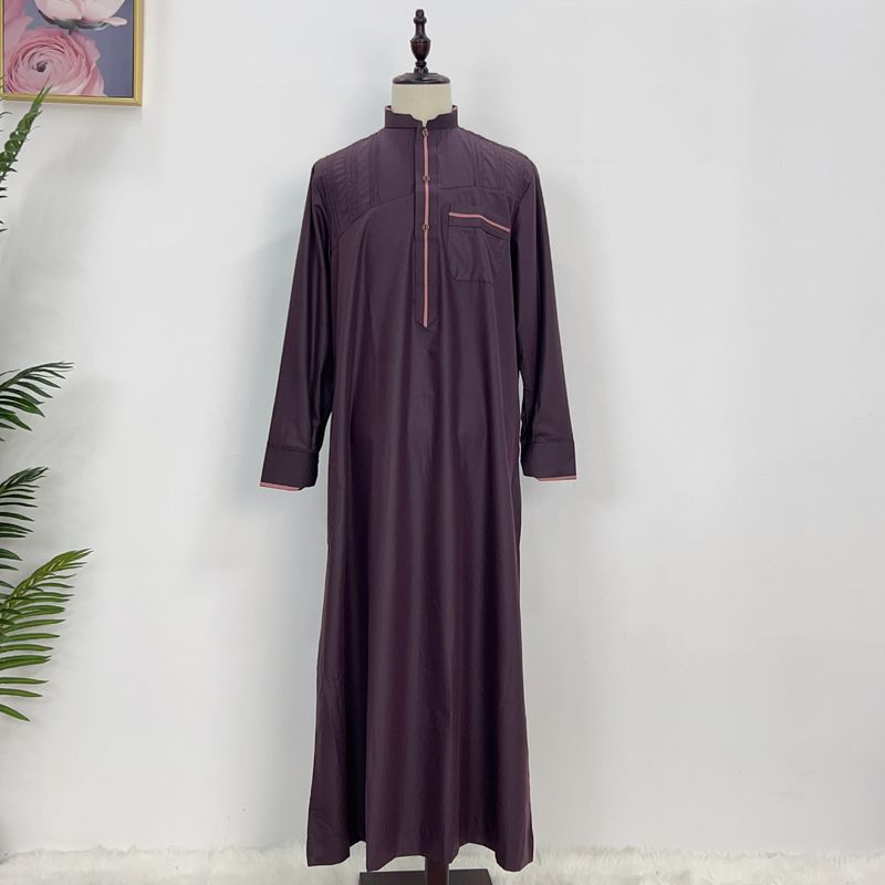 2025 hommes musulmans Drs Jubba Thobe hommes Abaya col montant islamique Eid 2025 Ramadan longue Robe Musulman Caftan dubaï arabe_voghion.com
