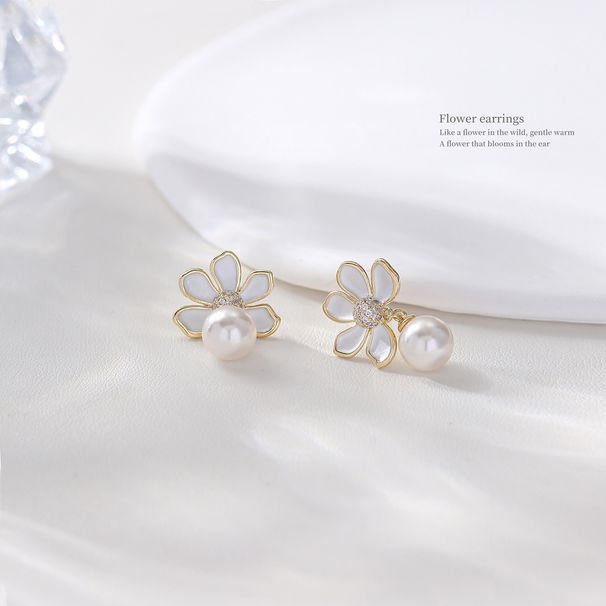 Orecchini di perle con ago d'argento, orecchini a goccia di olio retrò francese, fiori_voghion.com