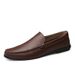 Spring Genuine Loafers Cowhide Slip-On Casual Handmade Youth One-Piece Men's Work Leather Shoes_voghion.com